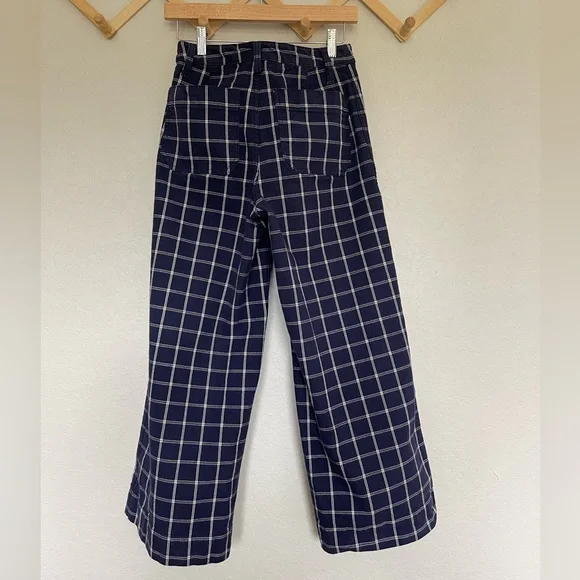 Madewell Plaid Navy High Rise Wide Leg Crop Pants - Picture 4 of 14